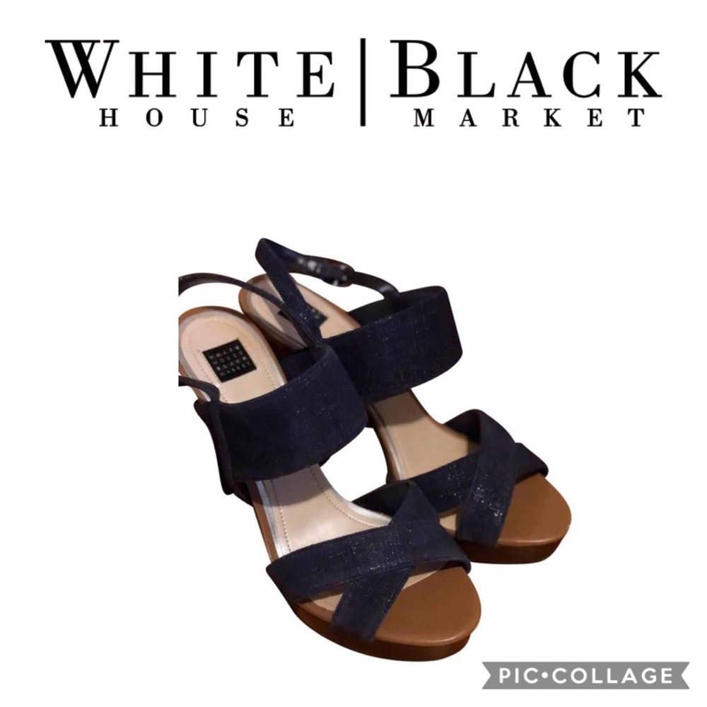 WHBM dark denim blue fabric platform sandals. Sz 6
